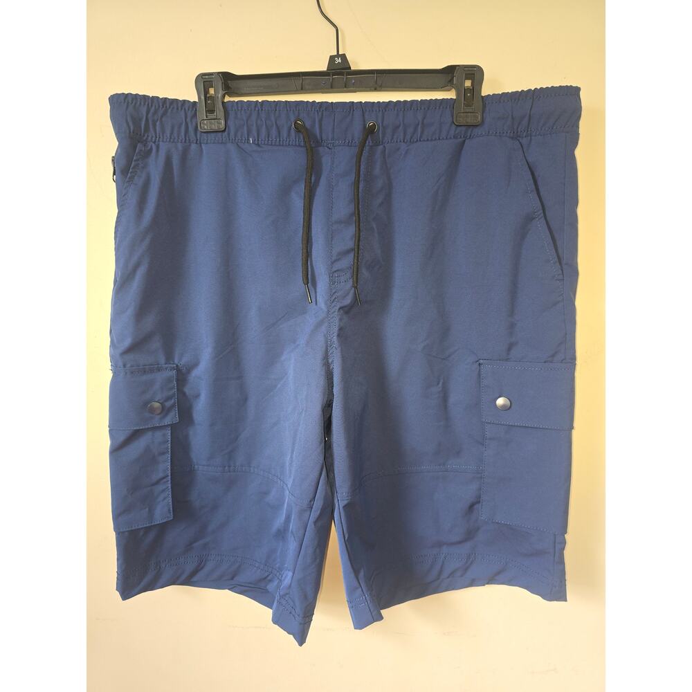 Jump Start Mens Cargo Shorts Size XL Blue Drawstring Pockets Athletic 9 inseam